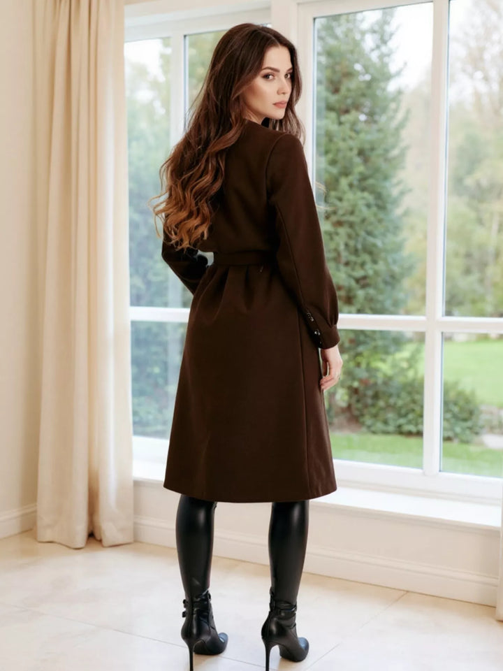 Double-breasted tie-waist longline overcoat