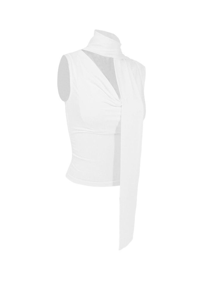 Ruched cowl neck cami with tie choker neckline