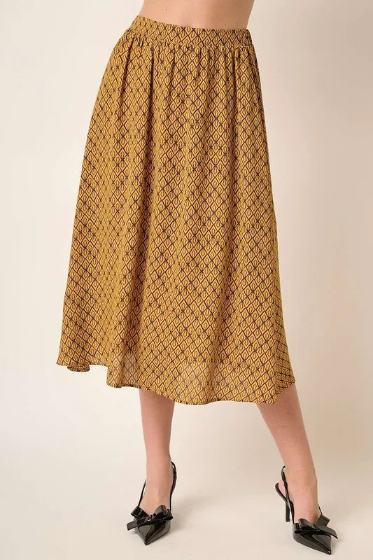 Geometric print A-line midi skirt with side pockets