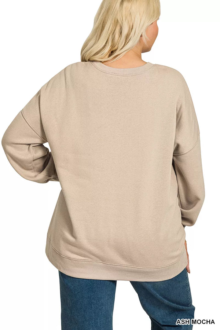 Hi-low fleece boyfriend sweatshirt with side pockets