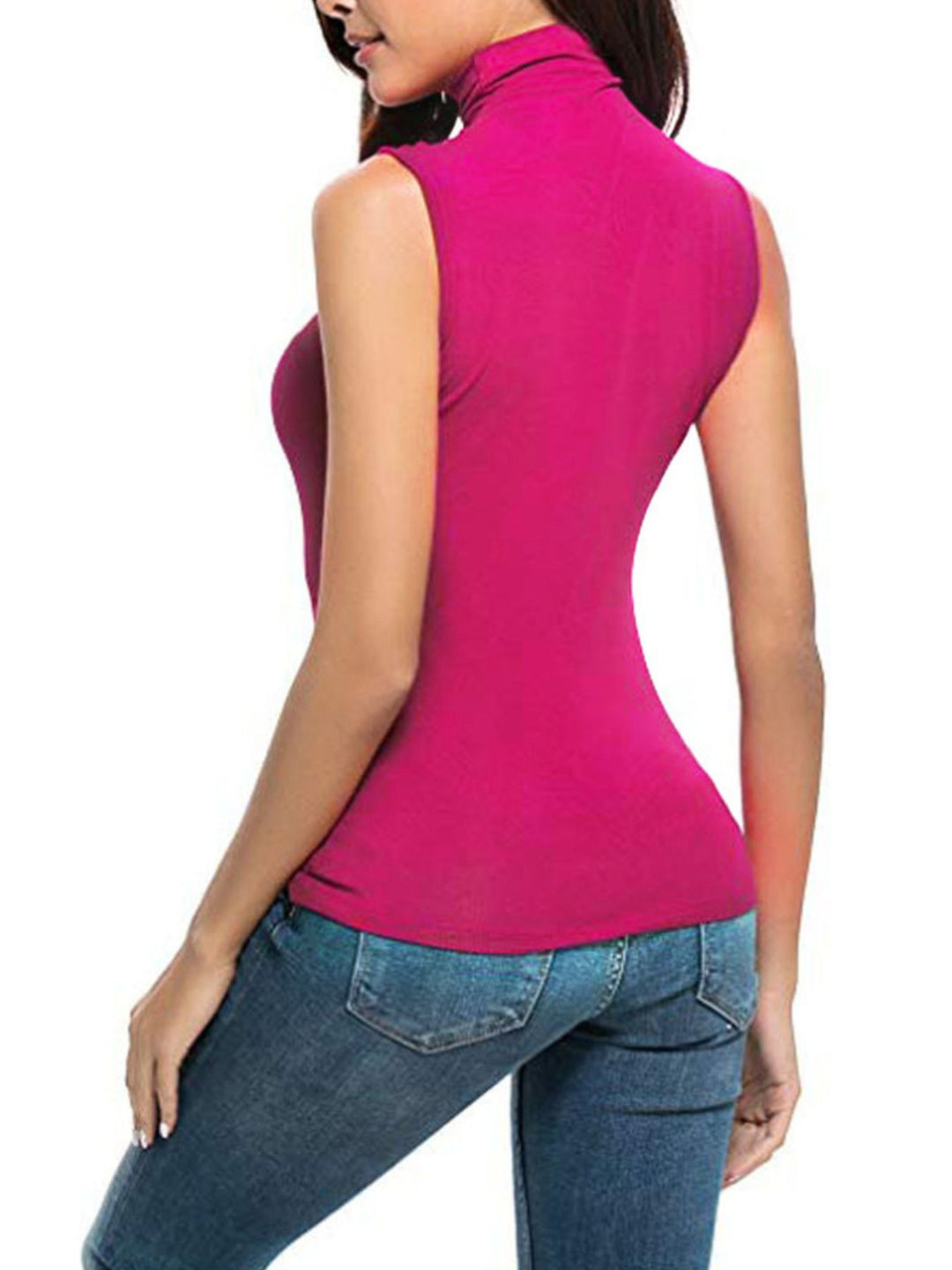 Sleeveless turtleneck slim-fit knit top