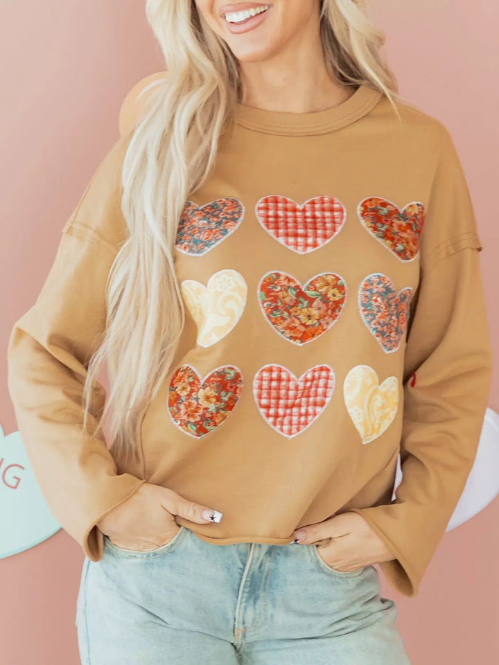 Floral heart patch mineral wash crewneck sweatshirt