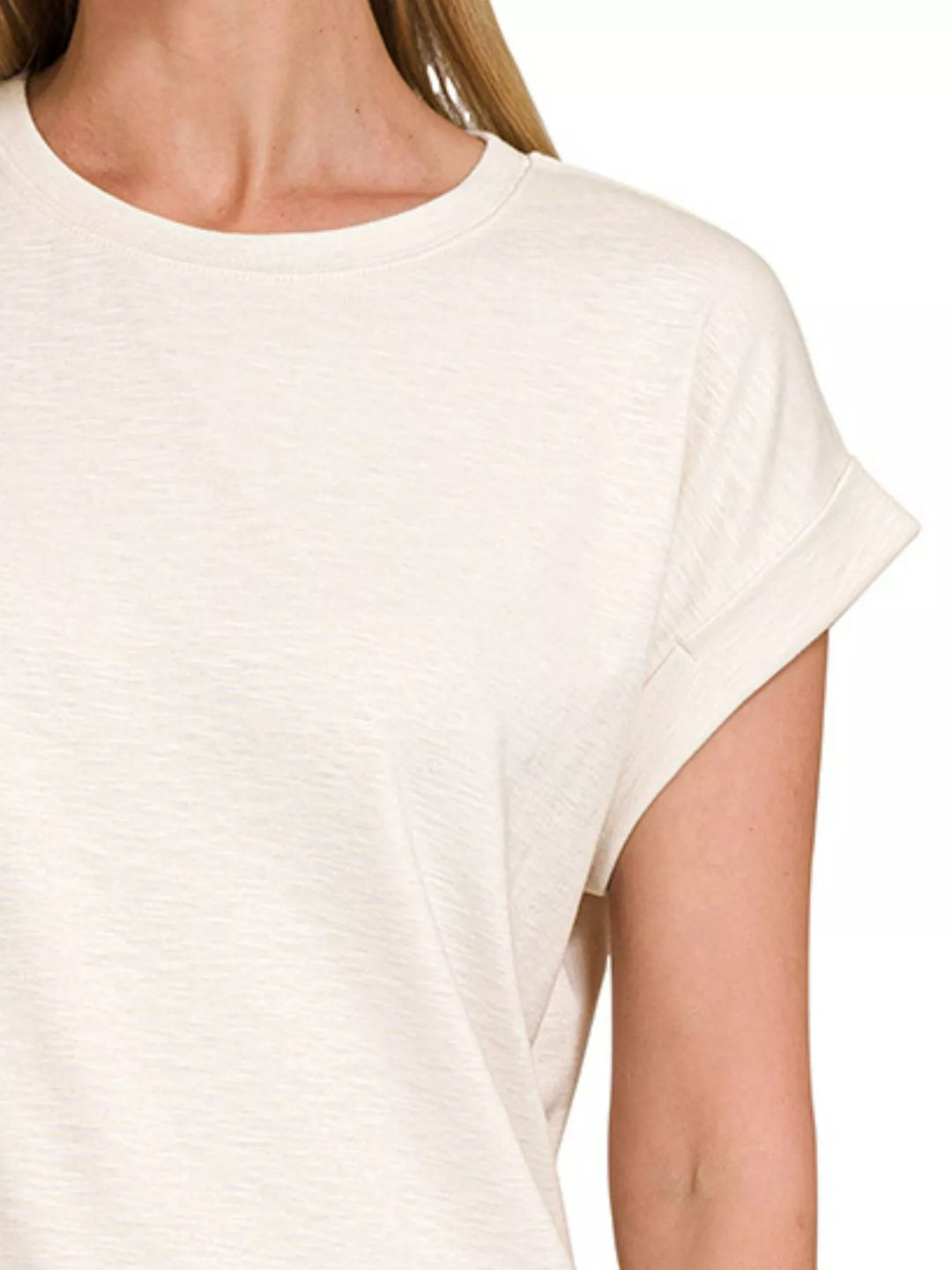 Relaxed rolled-sleeve slub knit crew neck tee