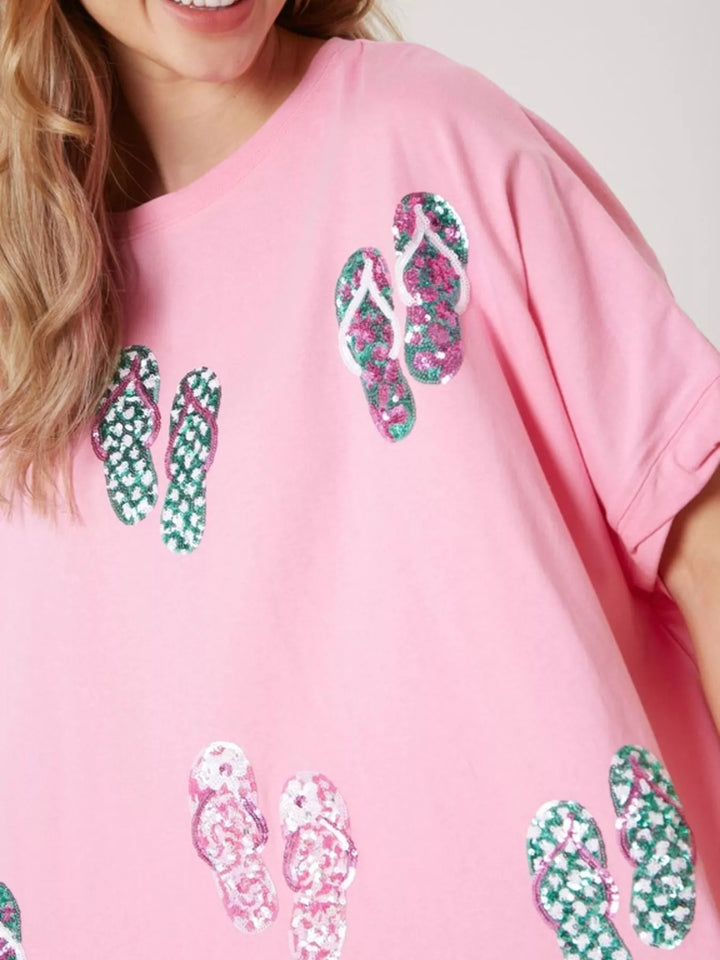 Scattered sequin flip-flop graphic short sleeve tee