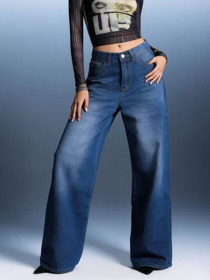 High-rise wide-leg jeans with whiskered fading