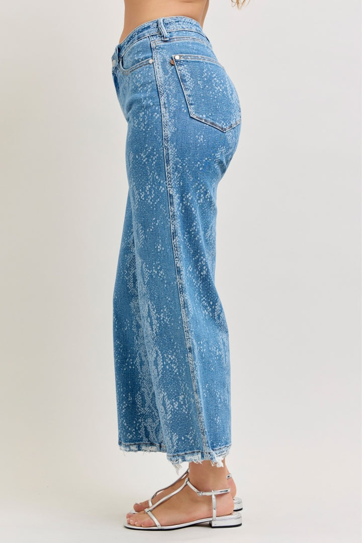 Judy Blue high-rise snakeskin print wide leg ankle jeans