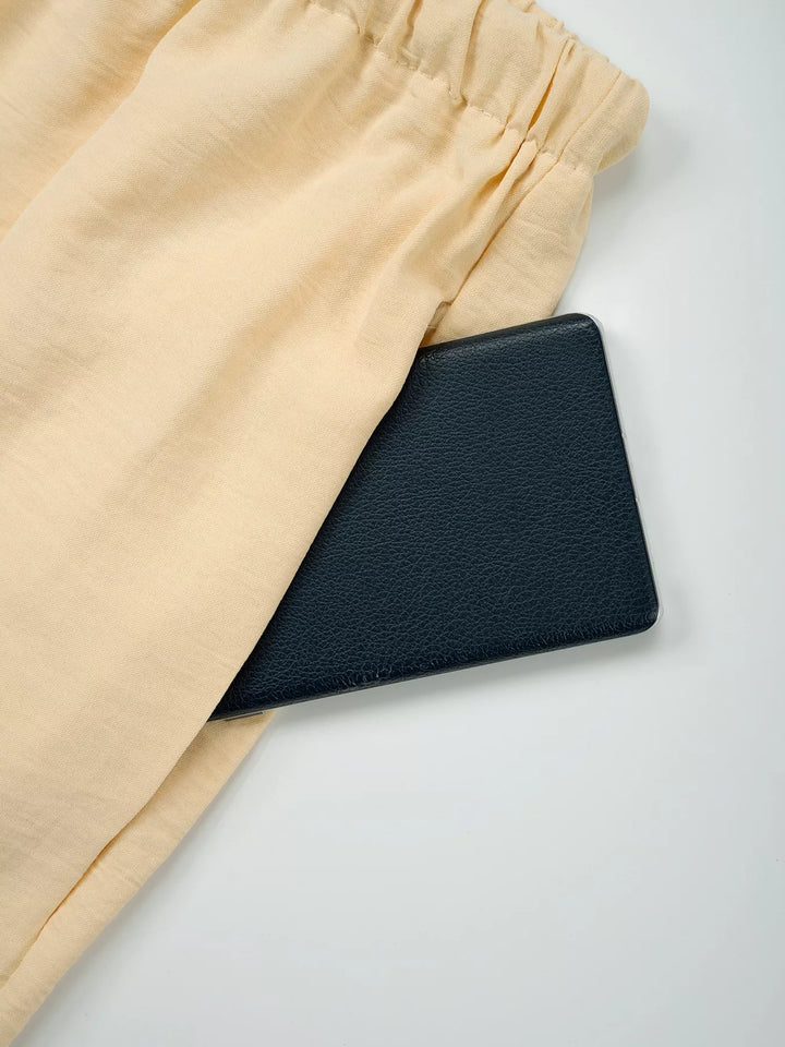Linen-look drawstring wide-leg pants with side pockets