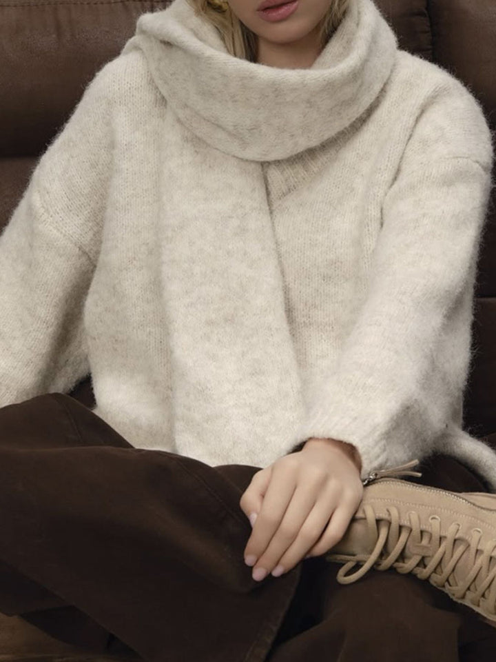 Oversized dropped-shoulder knit sweater with scarf