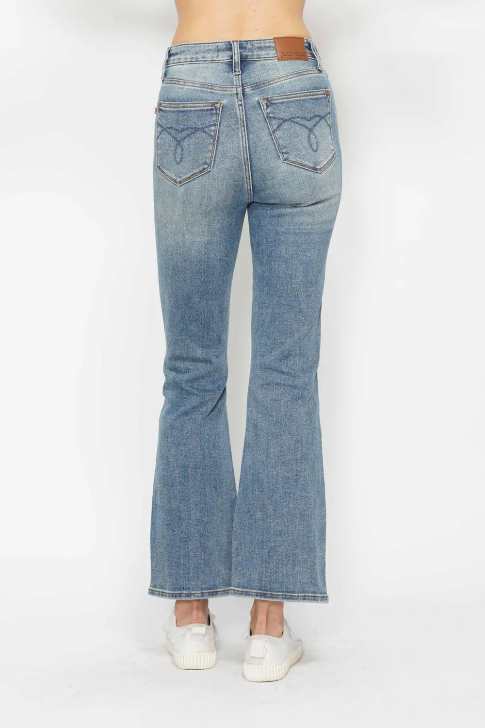 High-rise tummy control bootcut jeans with embroidered pockets