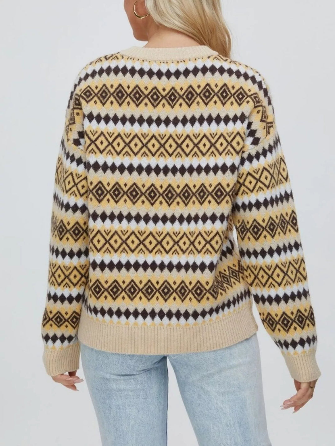 Geometric Fair Isle knit crew neck sweater
