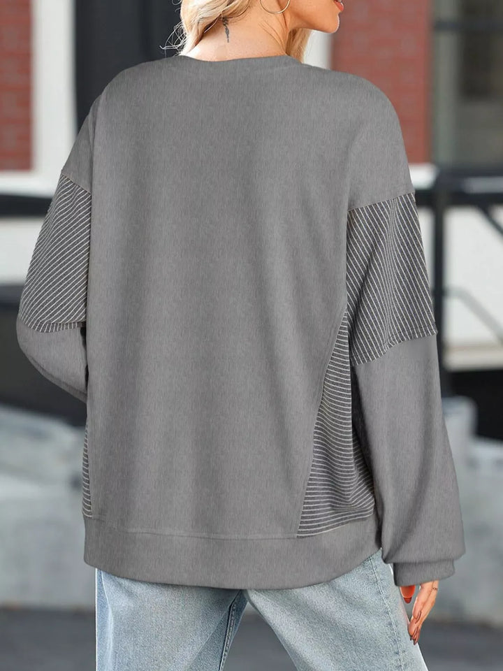 Color-block striped drop-shoulder crew neck sweatshirt