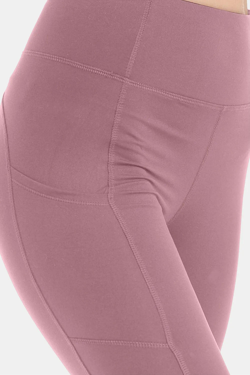 Wide waistband high-waist leggings with side pockets