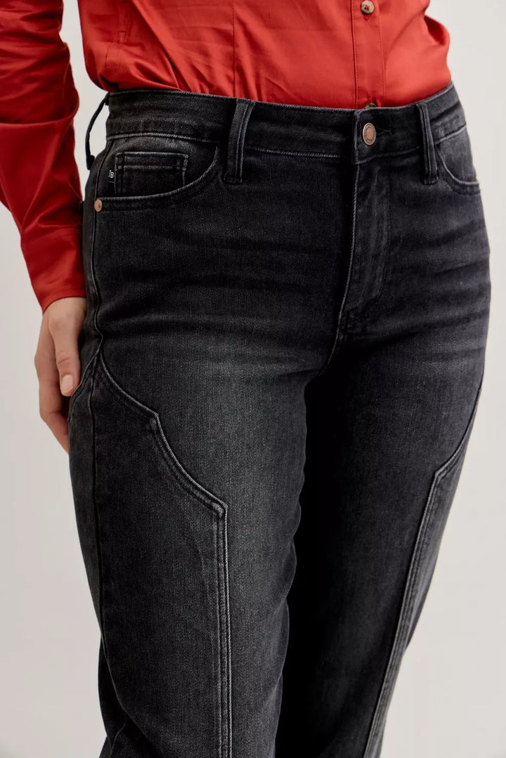 Mid-rise straight leg jeans with western seam detail