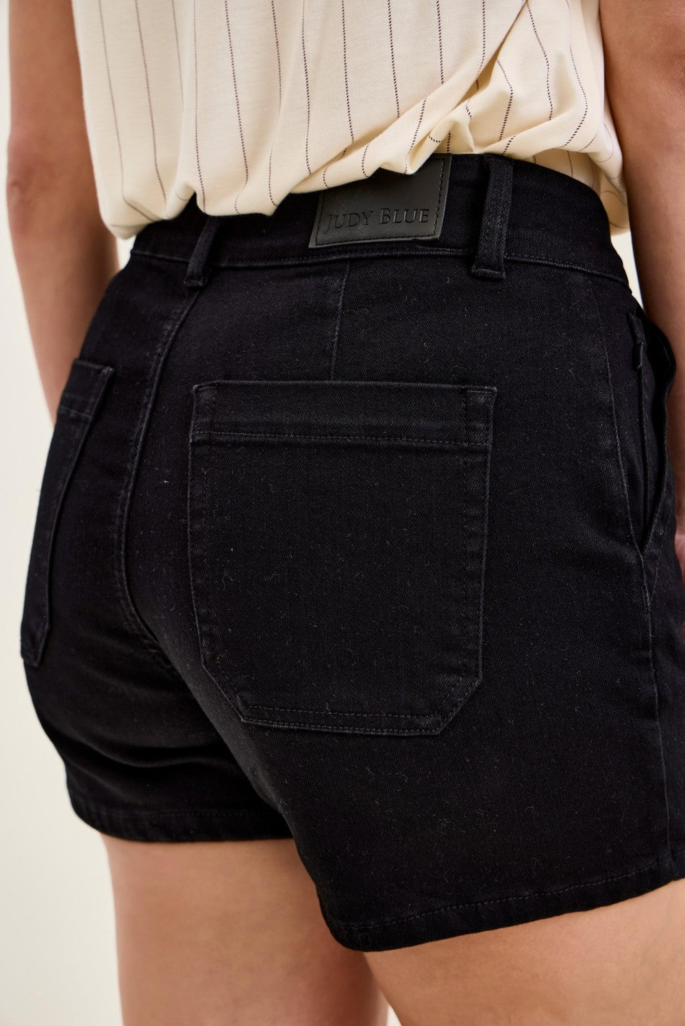 High-waisted trouser denim shorts with double-button waist