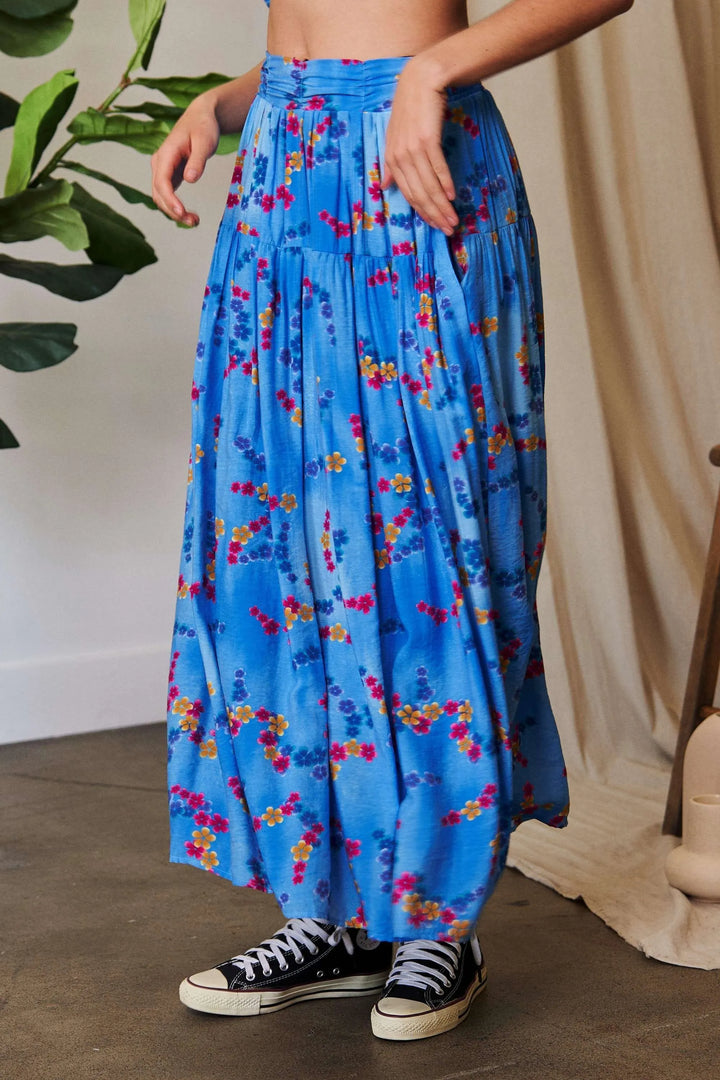 Tiered floral maxi skirt with smocked waistband