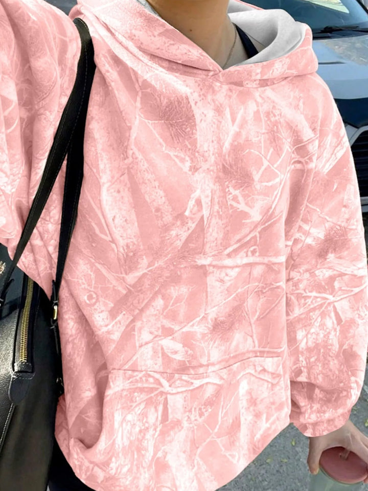 Dusty Pink Oversized branch print hoodie with kangaroo pocket