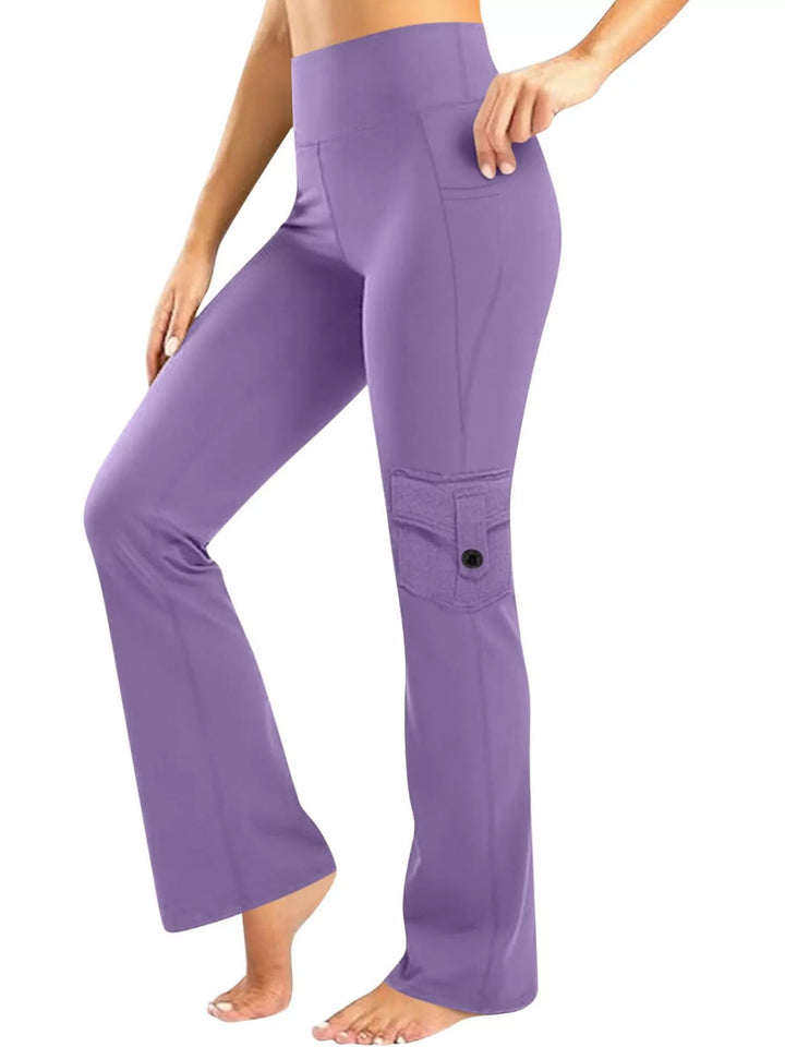 Purple High-rise flare yoga pants with cargo pockets