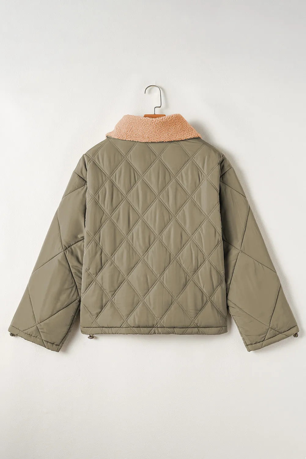 Diamond quilted sherpa collar jacket with drawstring hem