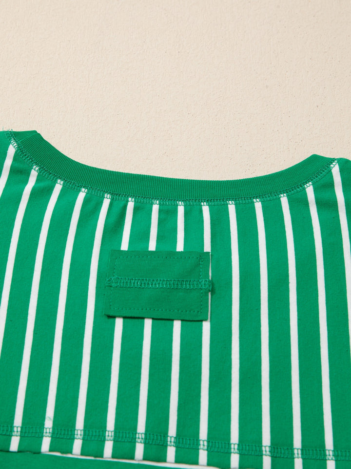 Striped crew neck t-shirt with cuffed short sleeves