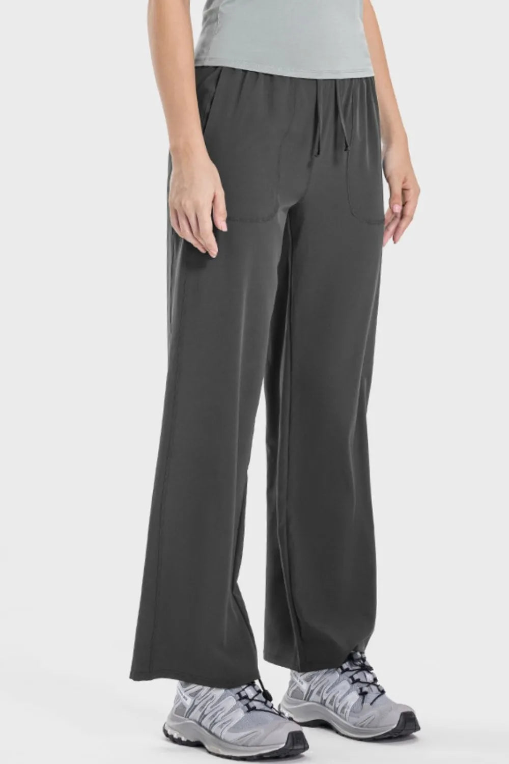 Charcoal Drawstring straight-leg active pants with pockets