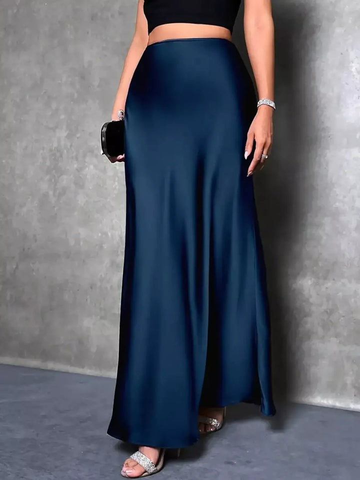 High-waist satin maxi skirt with side slit