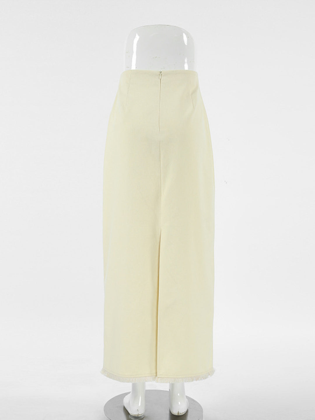 Straight-cut cotton midi skirt with back slit
