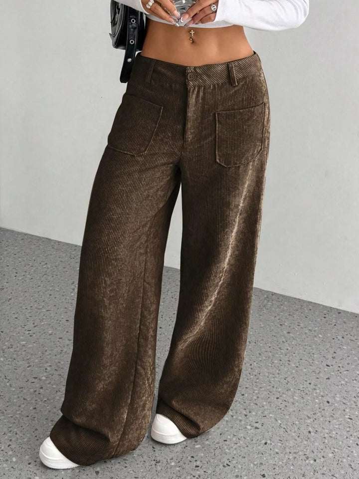 Wide-leg corduroy pants with front patch pockets