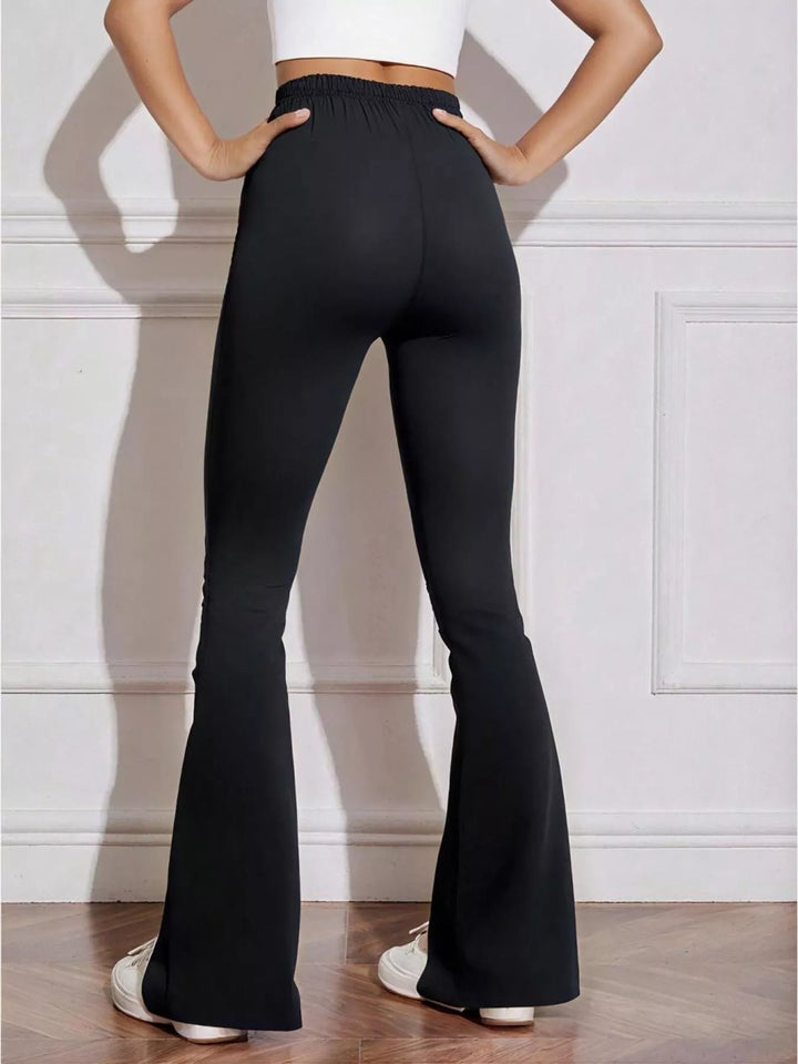 High-rise flare active pants with embroidered bow