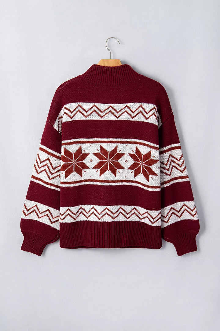 Snowflake Fair Isle zip-up knit cardigan with mock neck