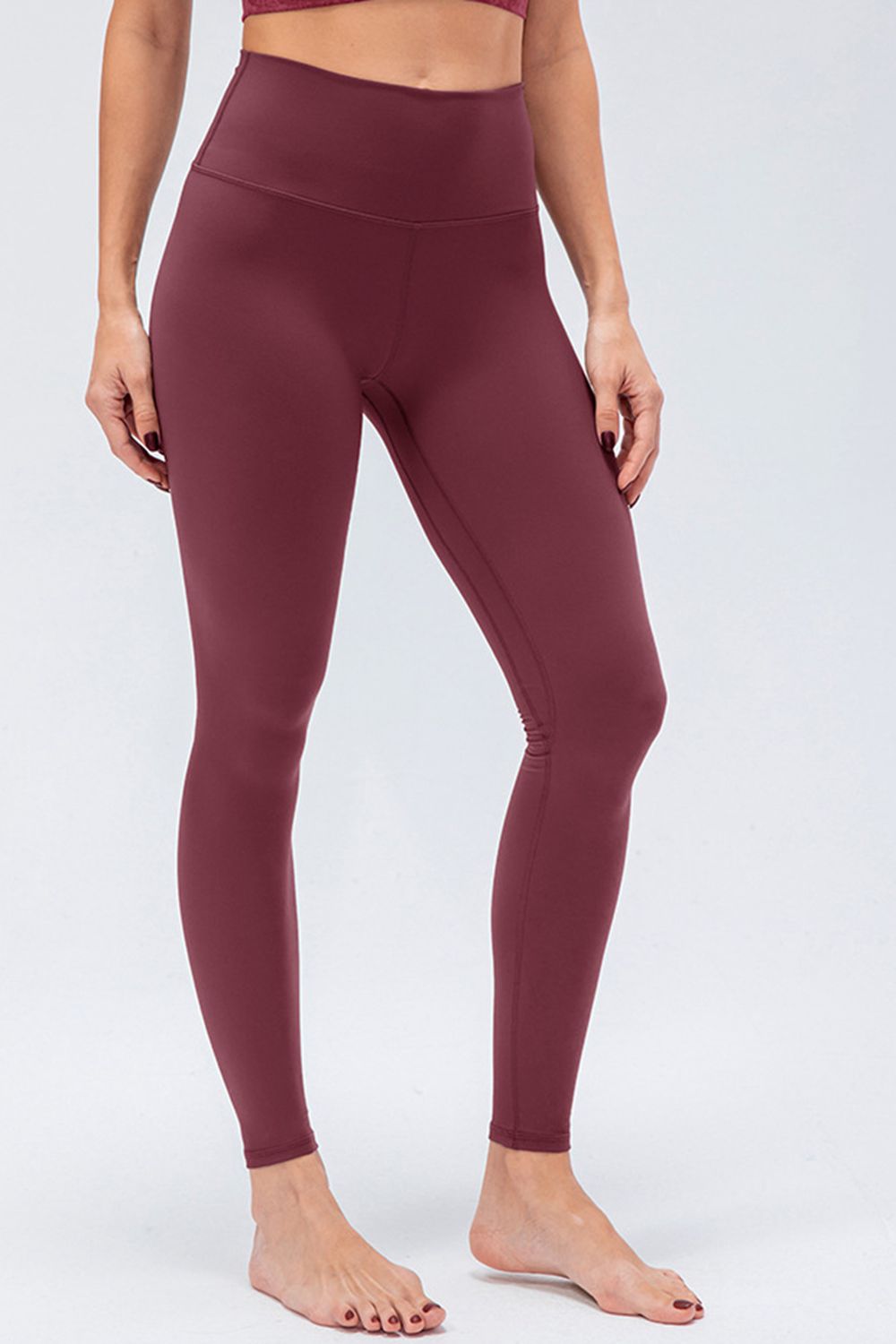 Burgundy Wide waistband high-rise full-length active leggings