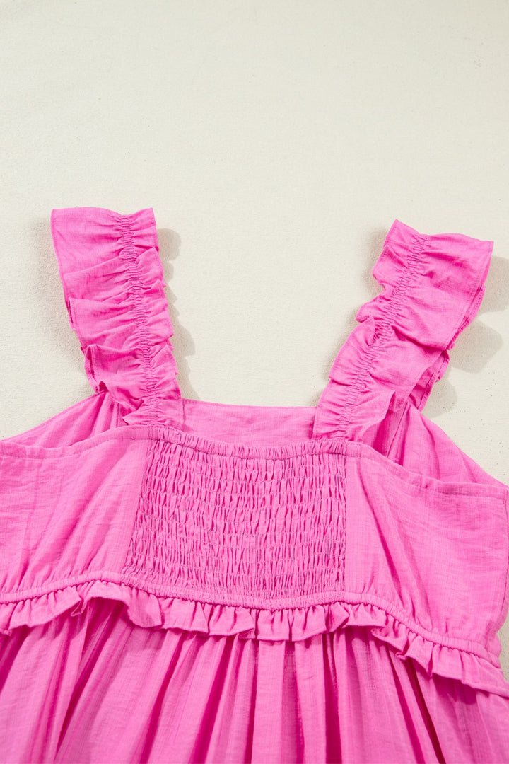 Ruffle strap tiered maxi dress with square neckline