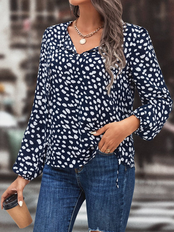 Floral print tie neck long sleeve blouse