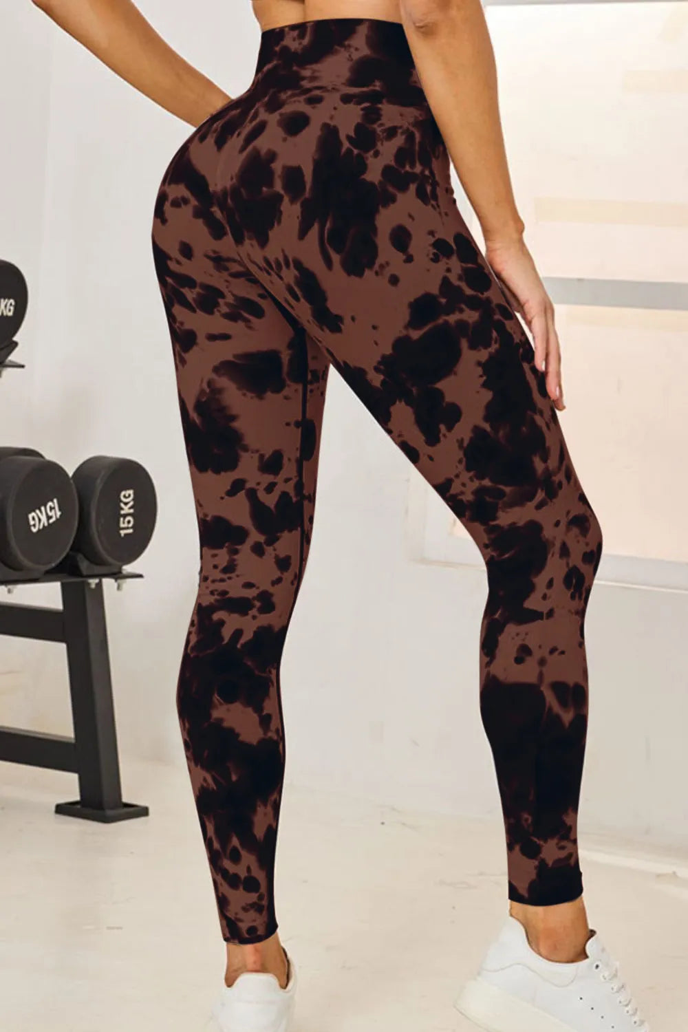 Tie-dye high-waist active leggings with wide waistband