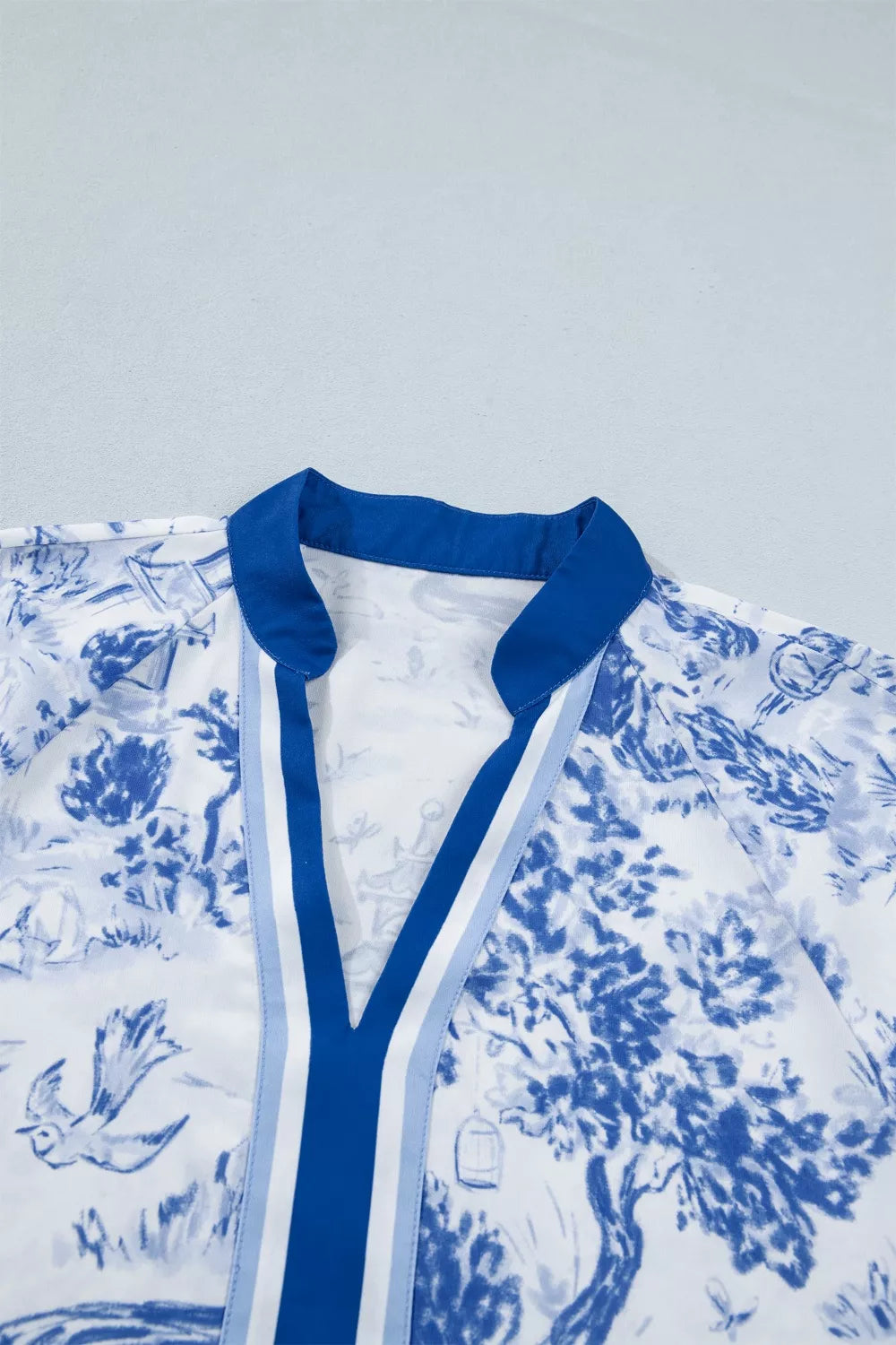 Scenic toile print V-neck raglan sleeve blouse