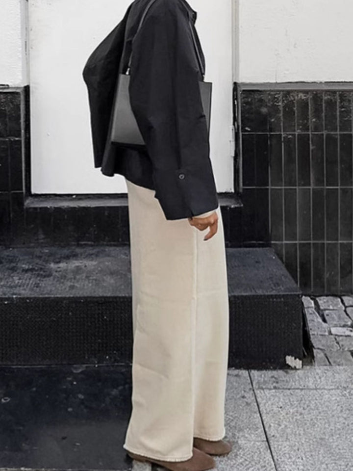 Straight-cut cotton midi skirt with back slit