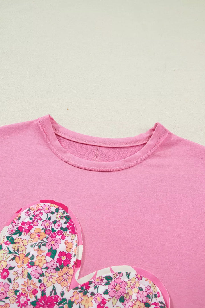 Oversized floral patch crew neck tunic tee
