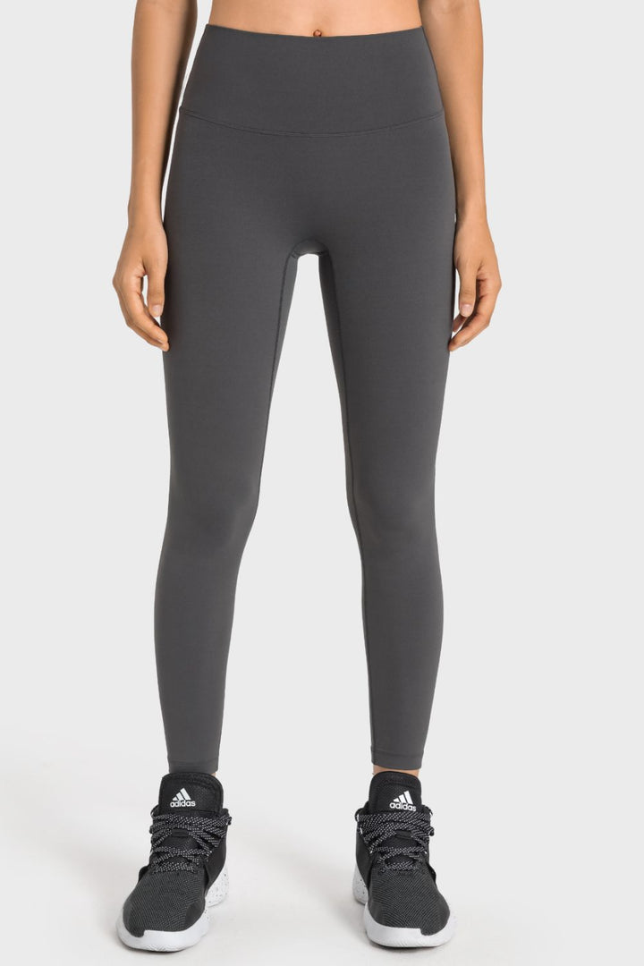 Dark Gray High-rise wide waistband ankle-length yoga leggings