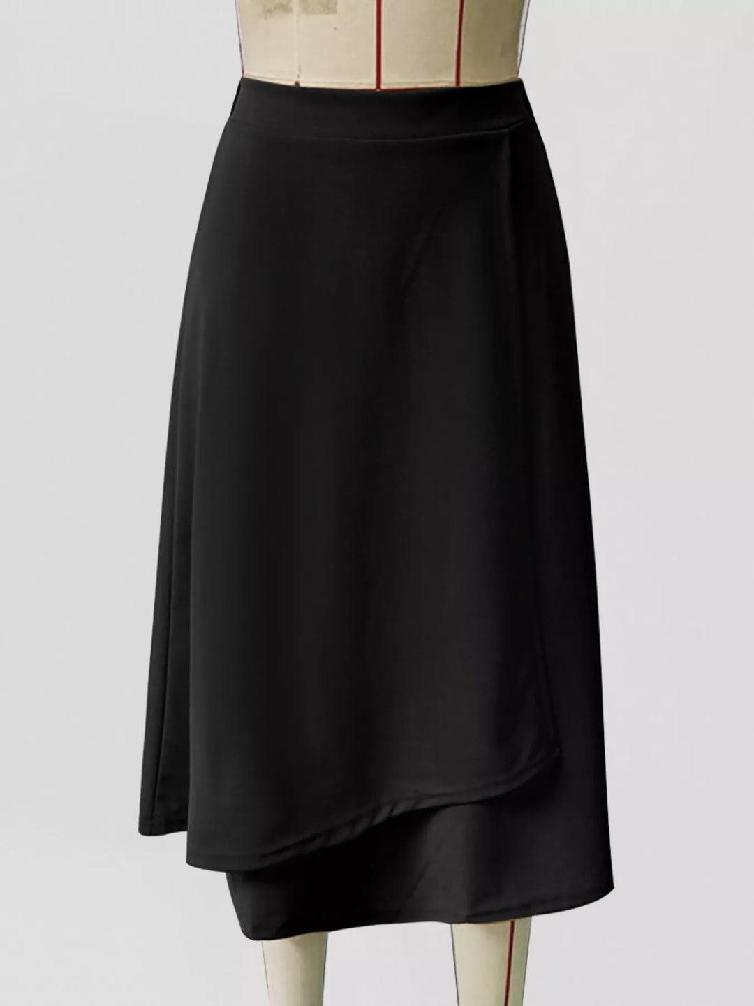 Asymmetrical layered hem high-waist A-line midi skirt
