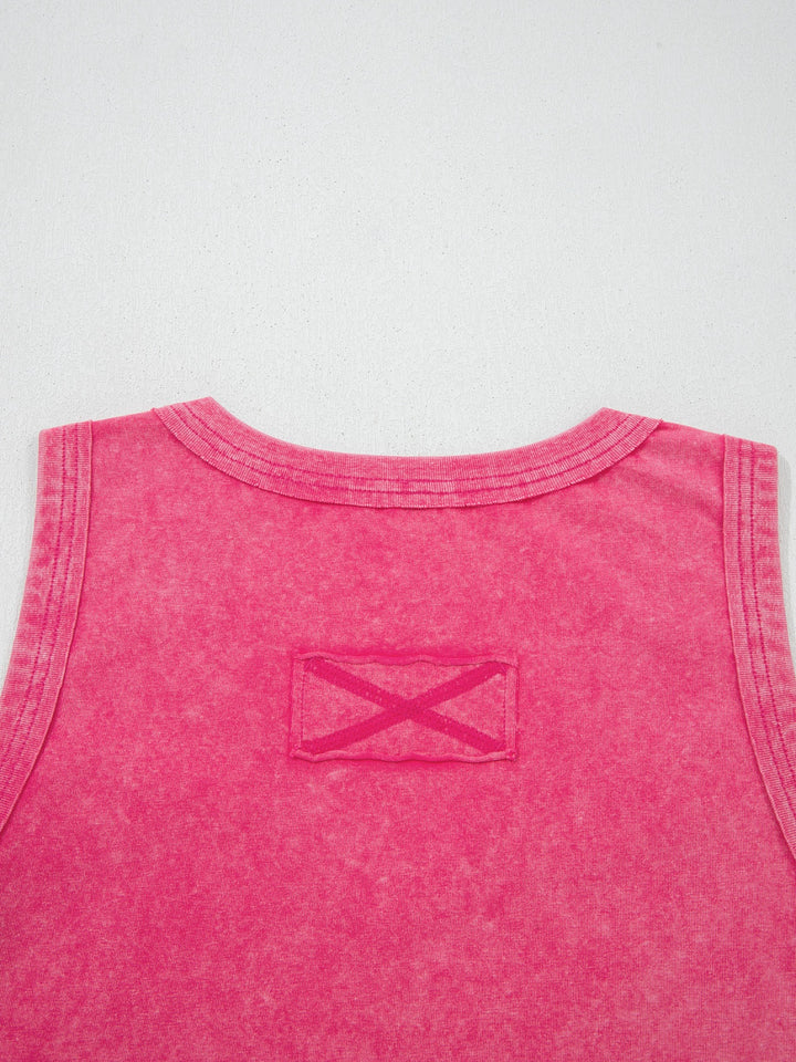Mineral wash V-neck tank top with curved hem