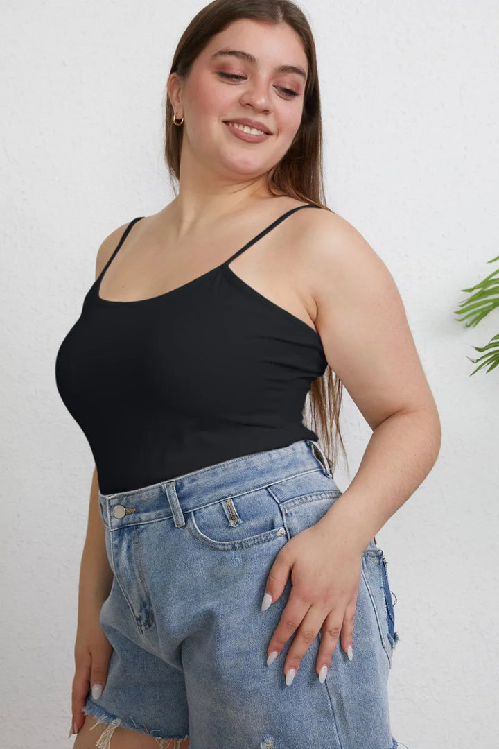 Round neck slim cami tank with spaghetti straps