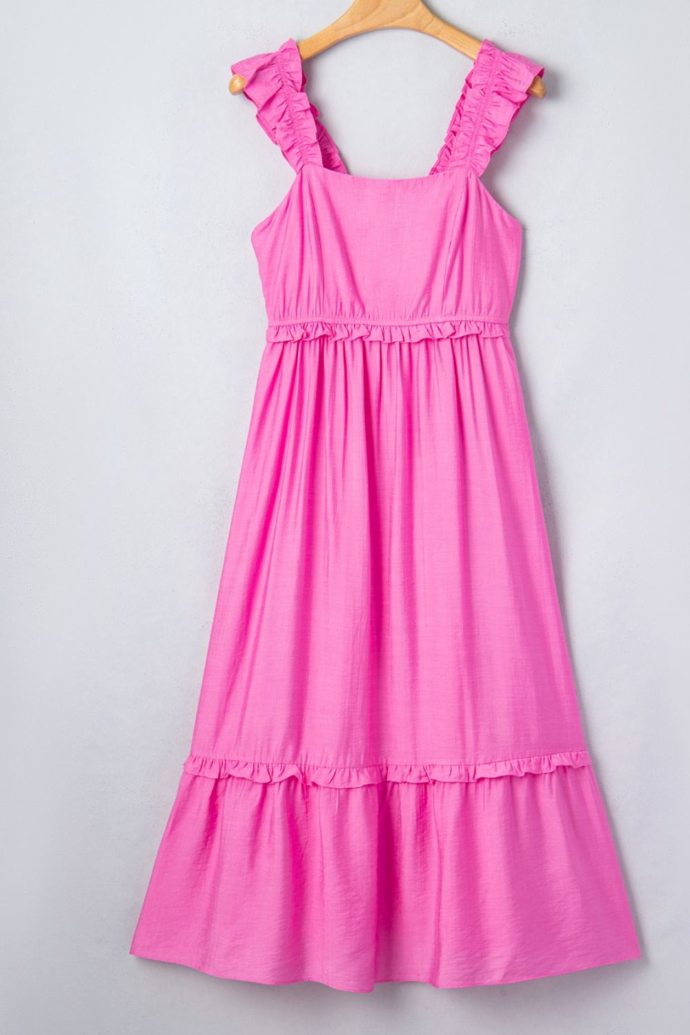Ruffle strap tiered maxi dress with square neckline