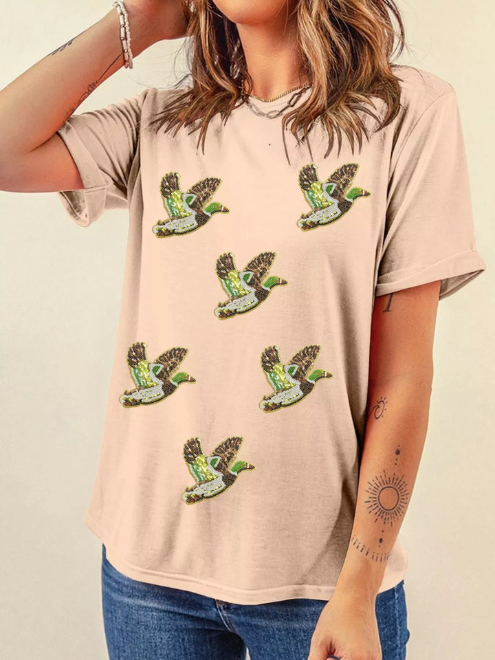 Sequin mallard duck patch short sleeve tee