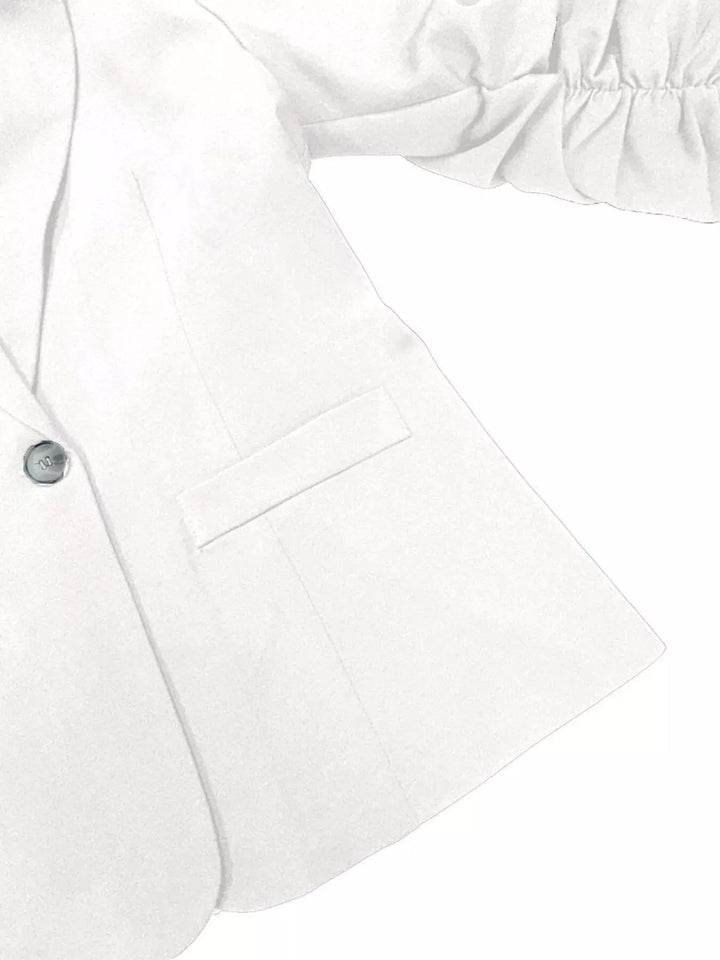 Ruched sleeve notched lapel one-button blazer