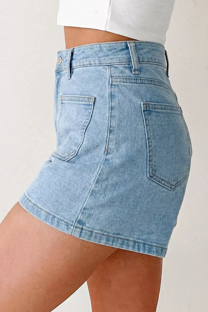 High-rise front patch pocket denim shorts