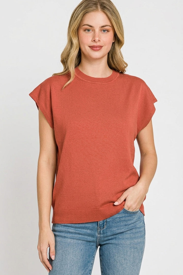 Boxy short sleeve crew neck knit sweater top