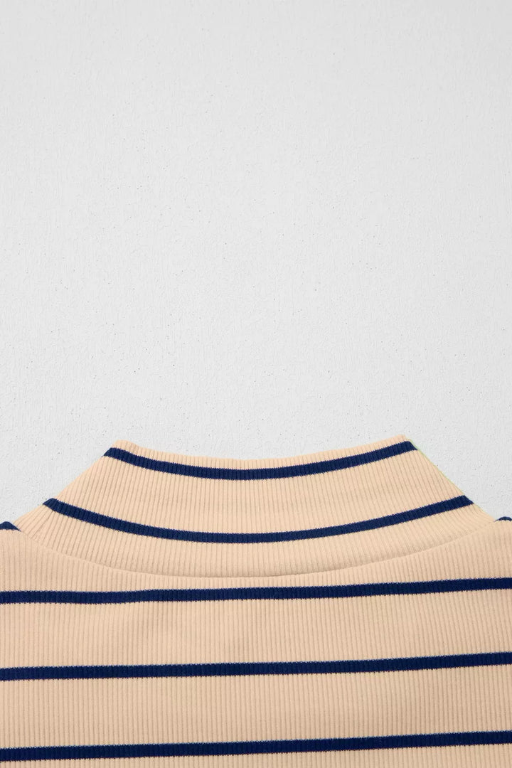 Striped mock neck short sleeve knit top