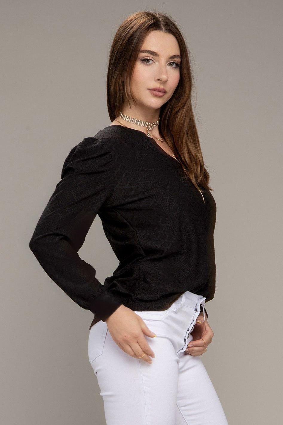 Notched neck jacquard top - Azoroh