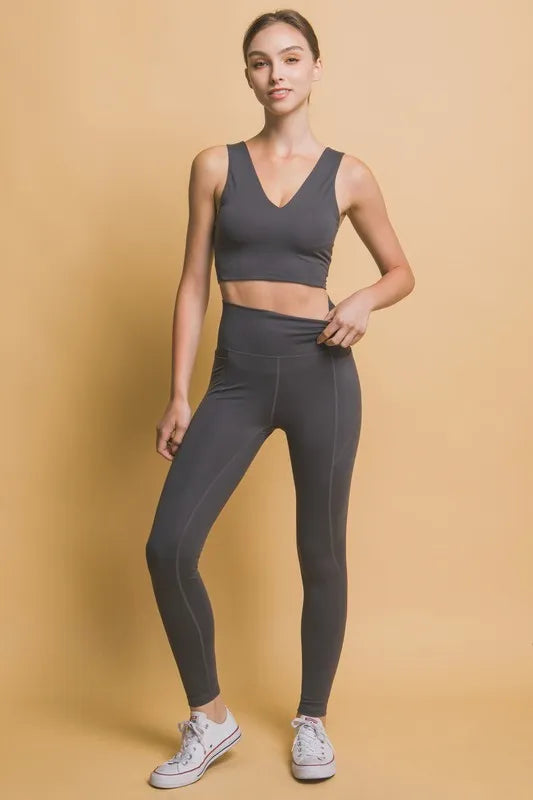 Dark Gray High-waist side-pocket leggings with full-length hem