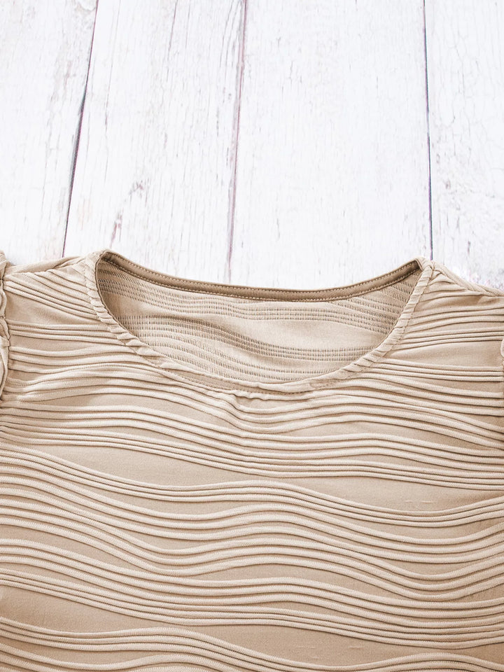 Wavy textured knit top with ruffle flutter sleeves