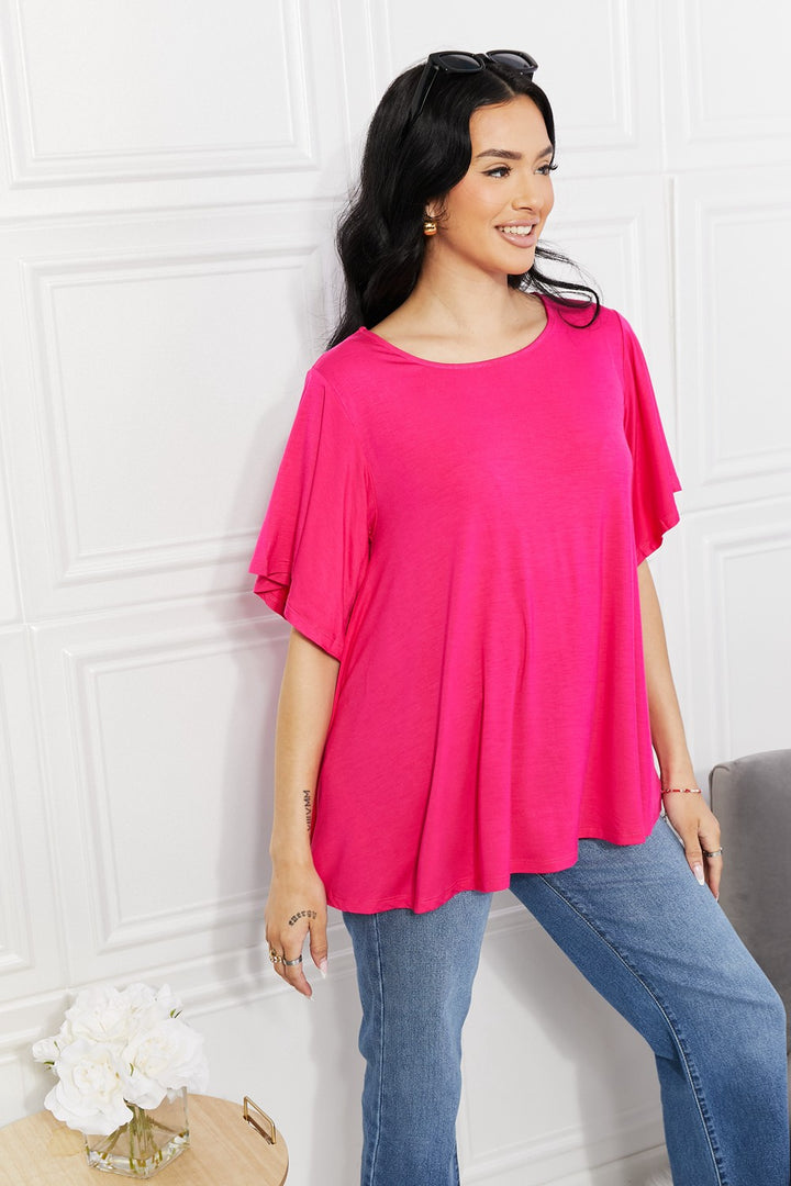 Flutter sleeve round neck flowy knit top